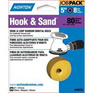 Norton 49223 Sanding Disc, 5 in Dia, Coated, P80 Grit, Coarse, Aluminum Oxide Abrasive, Paper Backing