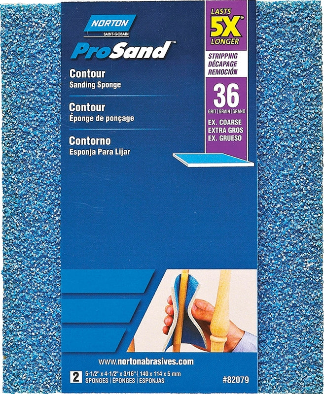 Norton ProSand 82079 Sanding Sponge, 5-1/2 in L, 4-1/2 in W, 36 Grit, Extra Coarse, Aluminum Oxide Abrasive