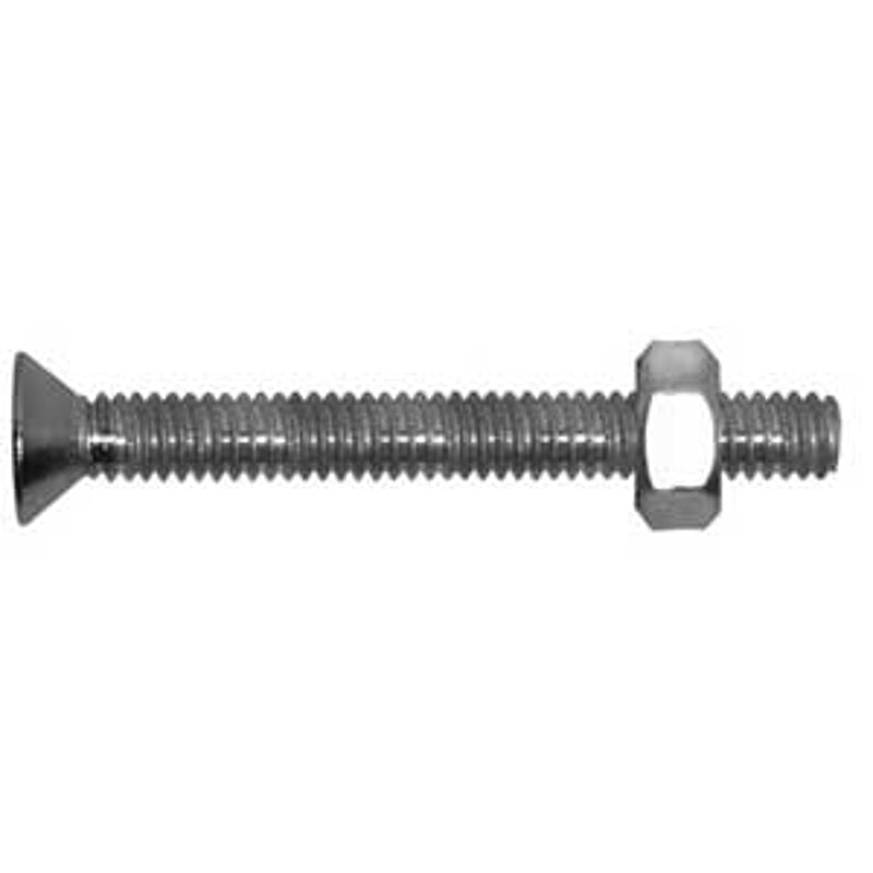 Reliable FSBZ Series FSBZ10241MR Machine Screw with Nut, #10-24 Thread, 1 in L, Full, Imperial Thread, Flat Head, Steel