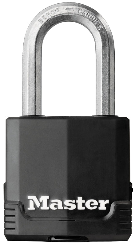 Master Lock Magnum Series M115BLCDLFHC Laminated Padlock, Keyed Different Key, 5/16 in Dia Shackle, Steel Body