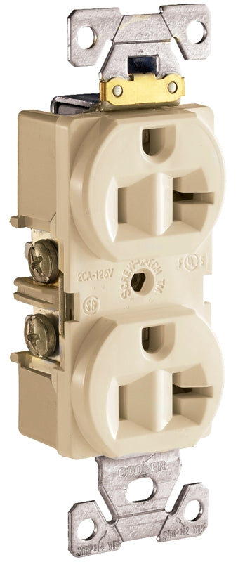 Eaton Wiring Devices CR20V Duplex Receptacle, 2 -Pole, 20 A, 125 V, Side Wiring, NEMA: 5-20R, Ivory