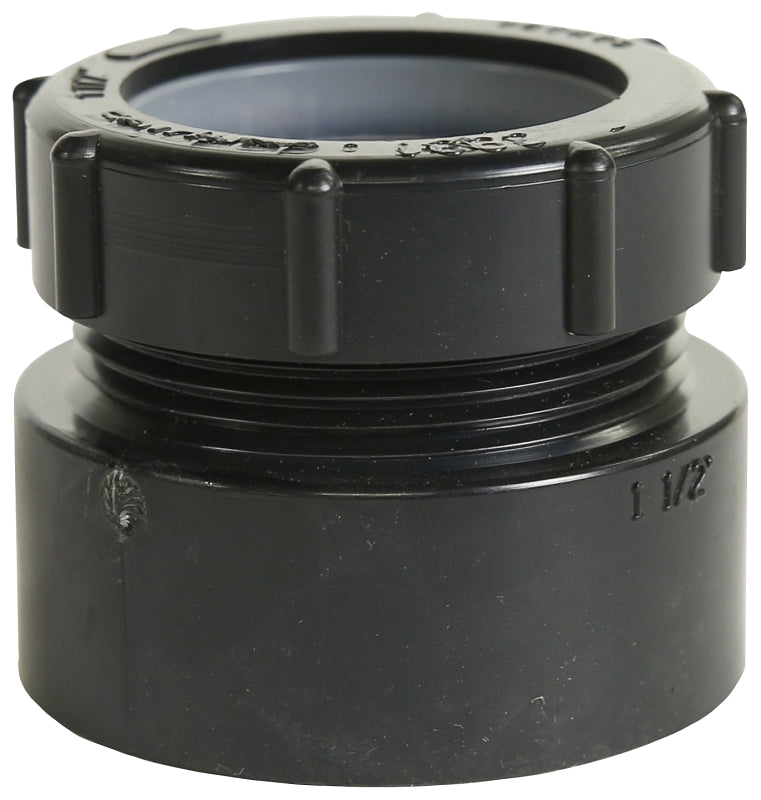 IPEX 027321 Trap Pipe Adapter, 1-1/2 in, Female x Hub x Plastic Nut, ABS, Black