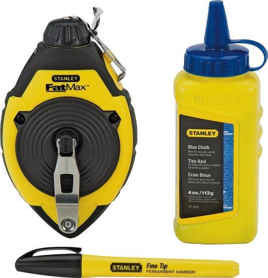 Stanley 47-681L Chalk Line Reel Kit, 100 ft L Line, Blue Line, 3:1 Gear Ratio