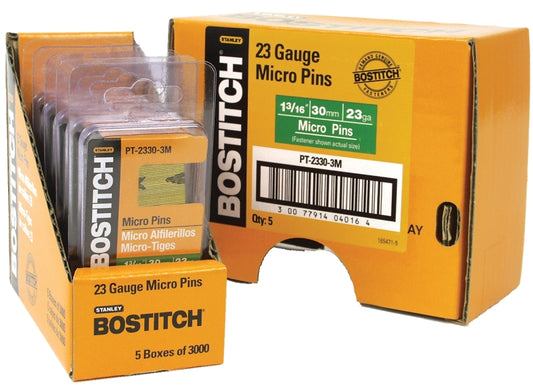 Bostitch PT-2330-3M Pin Nail, 0.64 in Dia, 1-3/16 in L, 23 ga Thick, Steel, Bright