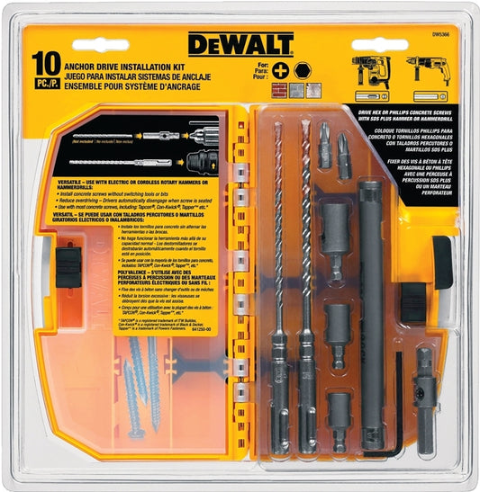 DeWALT DW5366 Anchor Drive Installation Kit, 10-Piece, Carbide