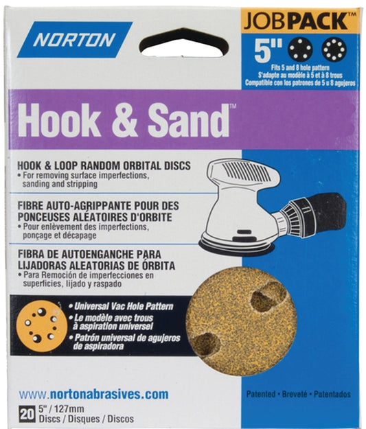 NORTON 49222 Sanding Disc, 5 in Dia, Coated, P100 Grit, Medium, Aluminum Oxide Abrasive