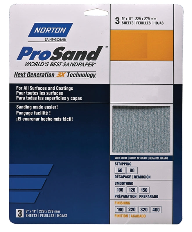 NORTON ProSand 07660702624 Sanding Sheet, 11 in L, 9 in W, Extra Fine, 320 Grit, Aluminum Oxide Abrasive