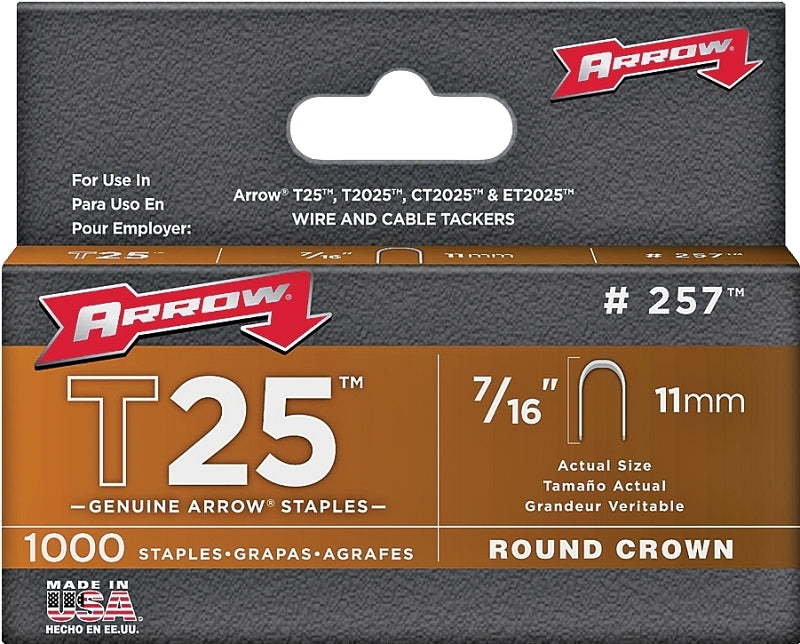 Arrow T25 Series 257 Staple, 5/16 in W Crown, 7/16 in L Leg