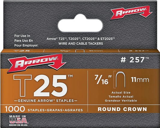 Arrow T25 Series 257 Staple, 5/16 in W Crown, 7/16 in L Leg