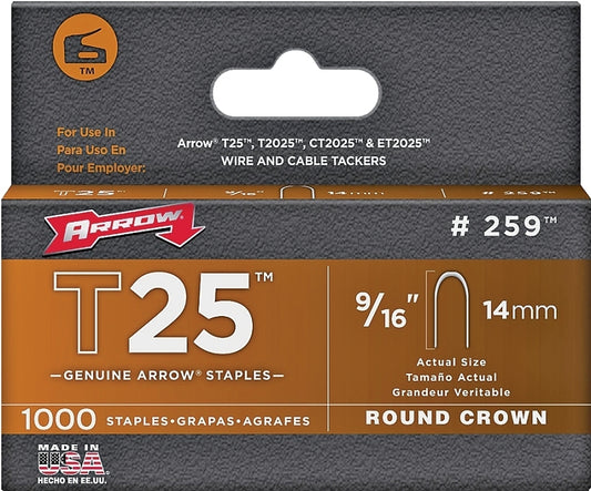 Arrow T25 Series 259 Staple, 5/16 in W Crown, 9/16 in L Leg