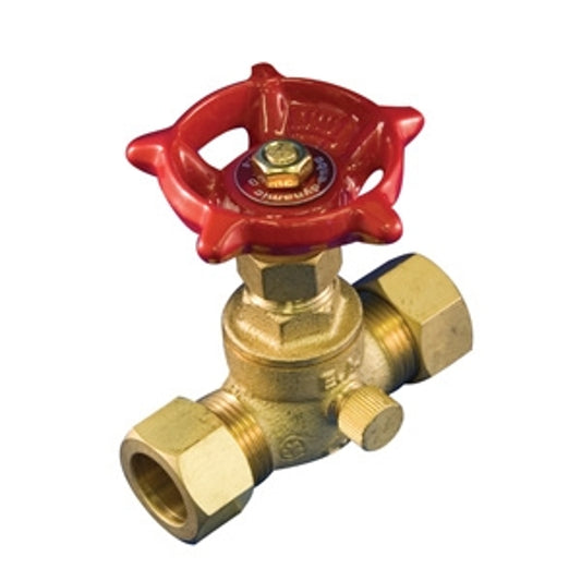 aqua-dynamic 1195-613 Stop Valve with Drain, 1/2 in Connection, Compression, 125 psi Pressure, Brass Body