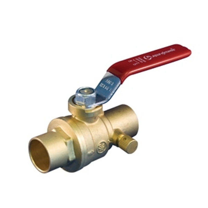 aqua-dynamic 1197-553 Ball Valve with Drain, 1/2 in Connection, Solder, 600 psi Pressure, Brass Body