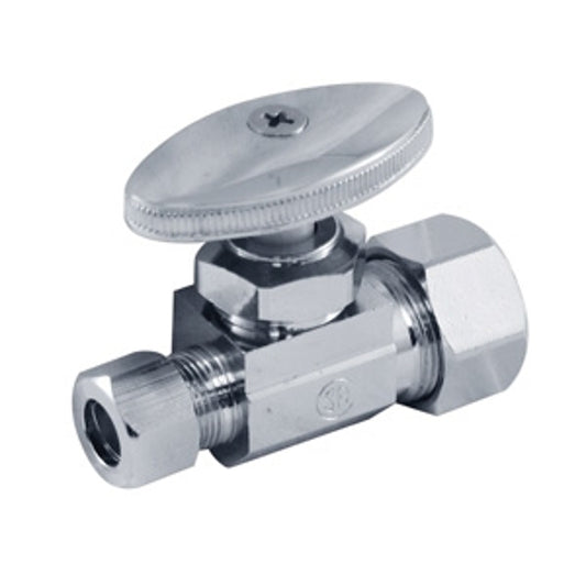 aqua-dynamic 1912-314 Straight Stop Valve, 5/8 x 3/8 in Connection, Compression, 125 psi Pressure, Brass Body