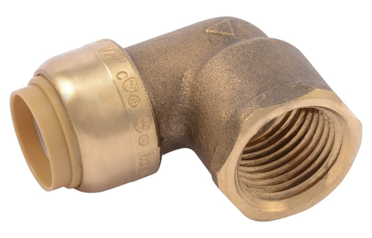 SharkBite U308LFA Pipe Elbow, 1/2 in, 90 deg Angle, Brass, 200 psi Pressure