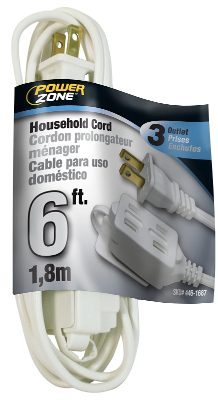 PowerZone OR660606 Extension Cord, 16 AWG Cable, 6 ft L, 125 V, White