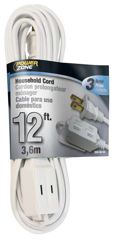 PowerZone OR660612 Extension Cord, 16 AWG Cable, 12 ft L, 125 V, White