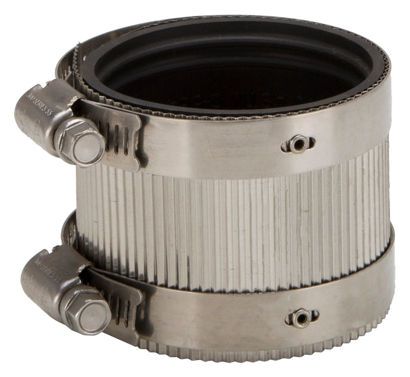 ProSource Coupling, 2 in, Rubber/Stainless Steel, Black/Stainless Steel Shield