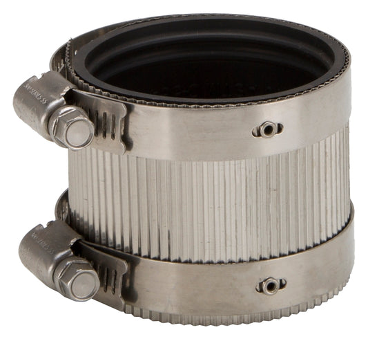 ProSource Coupling, 2 in, Rubber/Stainless Steel, Black/Stainless Steel Shield