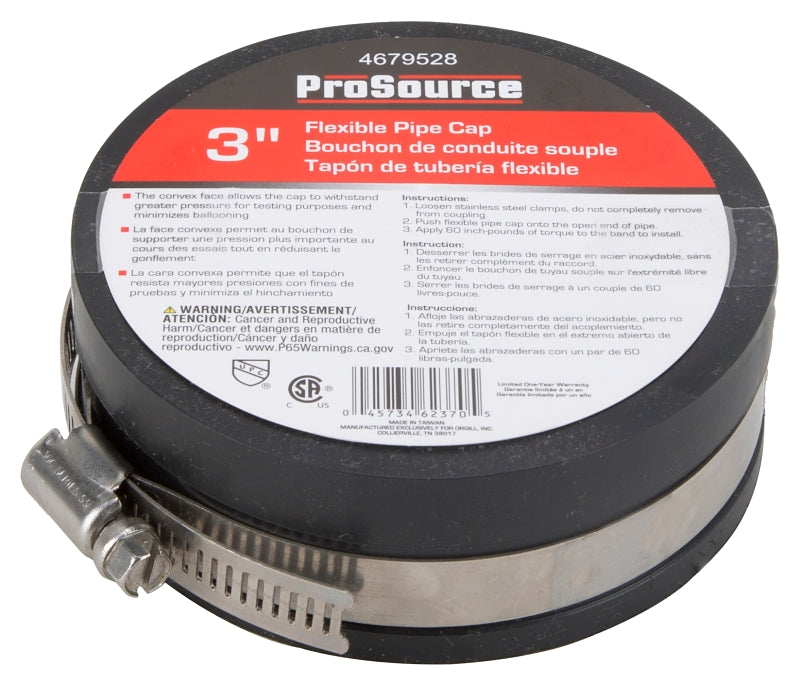 ProSource TC-3 Test Cap, 3 in Connection, Capping Pipe Ends, PVC, Black, 3 in Pipe