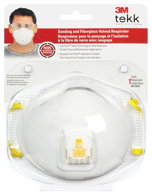 3M Pro Series 8511HA1-A-C Disposable Sanding and Fiberglass Respirator, 95 % Filter Efficiency, White