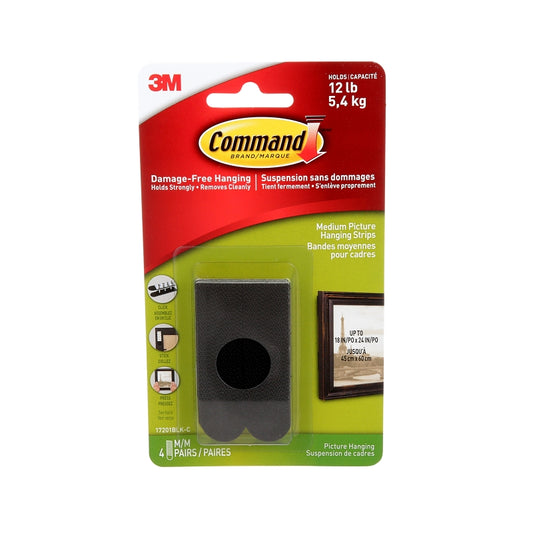 Command 17201BLK Picture Hanging Strip, 12 lb, Foam, Black