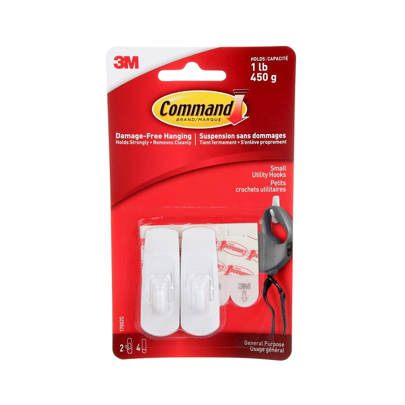 Command 17002C Utility Hook, 1 lb, 2-Hook, White