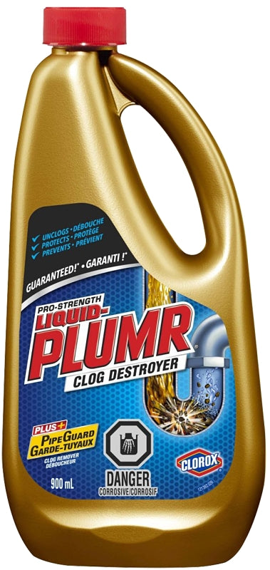 Liquid-Plumr 01811PK01 Clog Remover, Liquid, Pale Yellow, Bleach, 900 mL Bottle