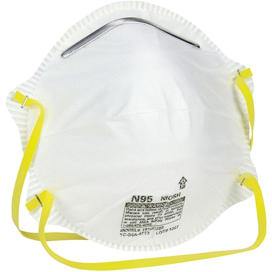 Safety Works 10102481 Disposable Dust Respirator, One-Size Mask, N95 Filter Class, 95 % Filter Efficiency, White