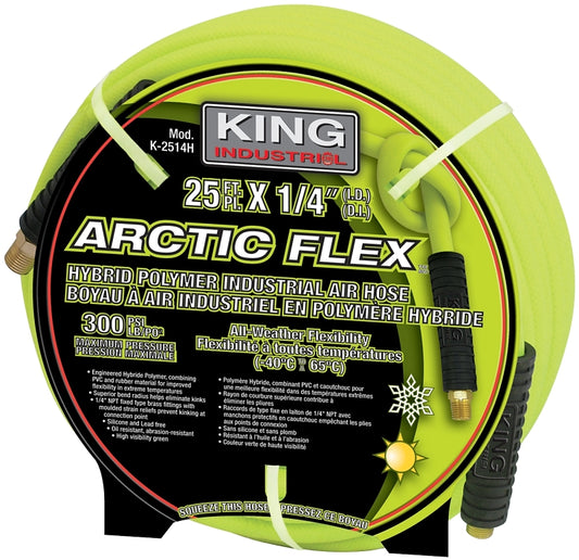 King Canada K-2514H Air Hose, 1/4 in ID, 25 ft L, NPT, 300 psi Pressure, Polymer, Green