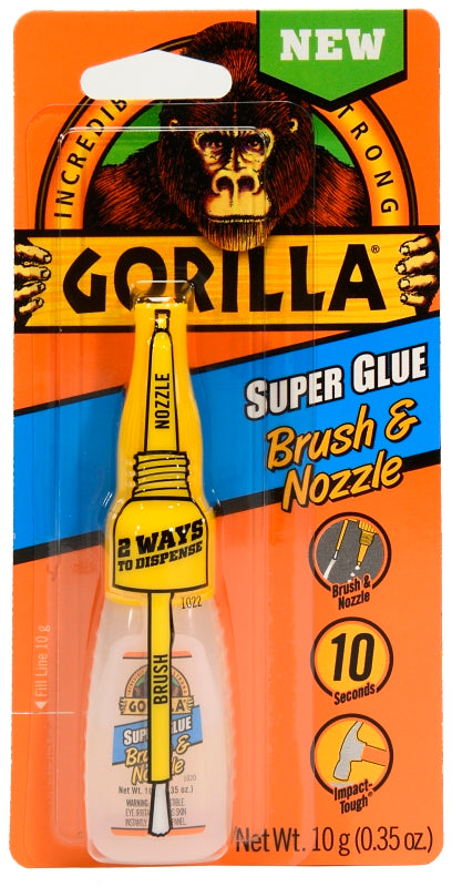 Gorilla 7510101 Super Glue Brush and Nozzle, Liquid, Irritating, Straw/White Water, 10 g Bottle