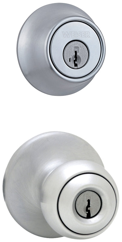 Weiser Elements Yukon x Deadbolt Series 9GACS74510-021 Combo Entry Knob Lockset, Combo Packs Lock, Traditional Design