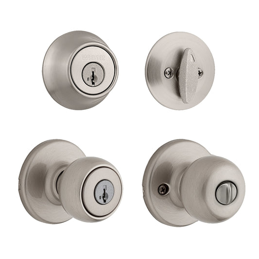 Weiser GACS7451 F15 SMT Deadbolt and Entry Handle Combo, 3 Grade, Satin Nickel, 2-3/8 to 2-3/4 in Backset, K4 Keyway