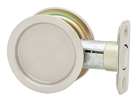 Weiser Round Pocket Door Lock Series 9WR10300-003 Pocket Door Lock, Universal Hand, Satin Nickel, 2-3/8 in Backset