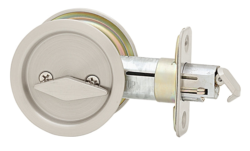 Weiser Round Pocket Door Lock Series 9WR10310-003 Pocket Door Lock, Universal Hand, Satin Nickel, 2-3/8 in Backset