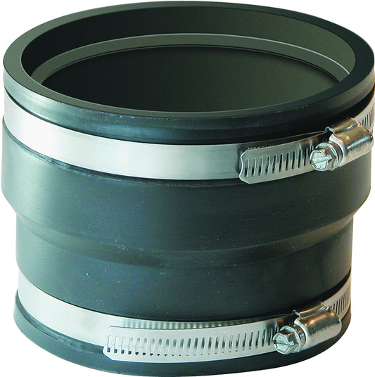 FERNCO P1070-44 Flexible Coupling, 4 x 4 in, PVC, Black, 4.3 psi Pressure