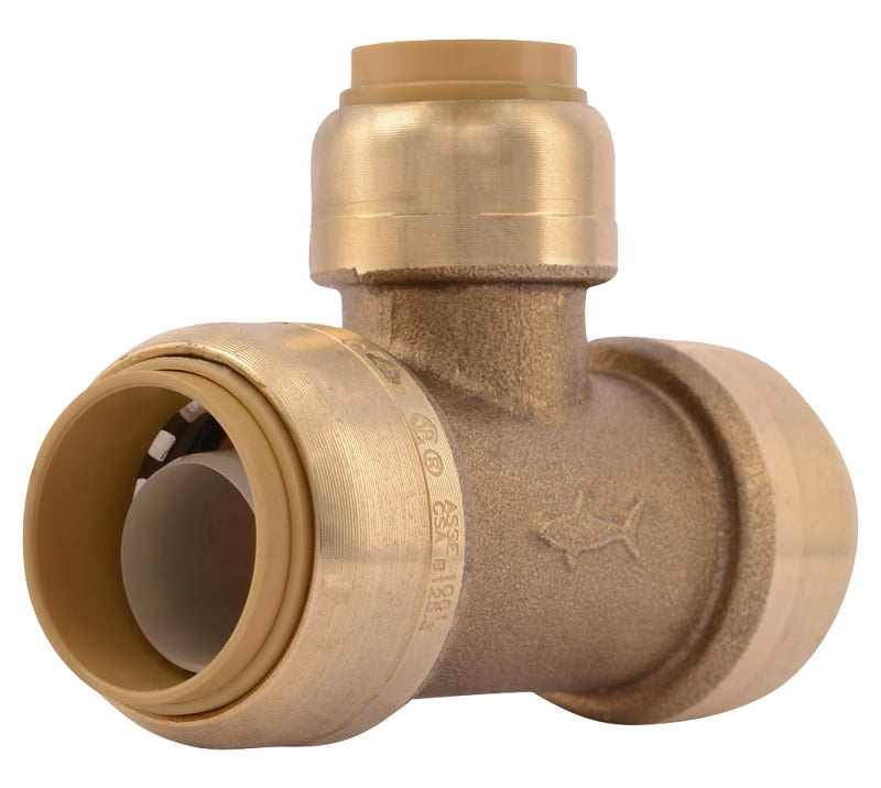 SharkBite U412LFA Pipe Tee, 3/4 x 1/2 in, Push-Fit, DZR Brass, 200 psi Pressure