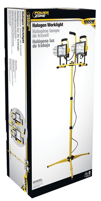 PowerZone ORHLT500X2 Work Light, 120 V, 1000 W (500 W Per Lamp), 2-Lamp, Halogen Lamp, 8000 Lumens, Yellow