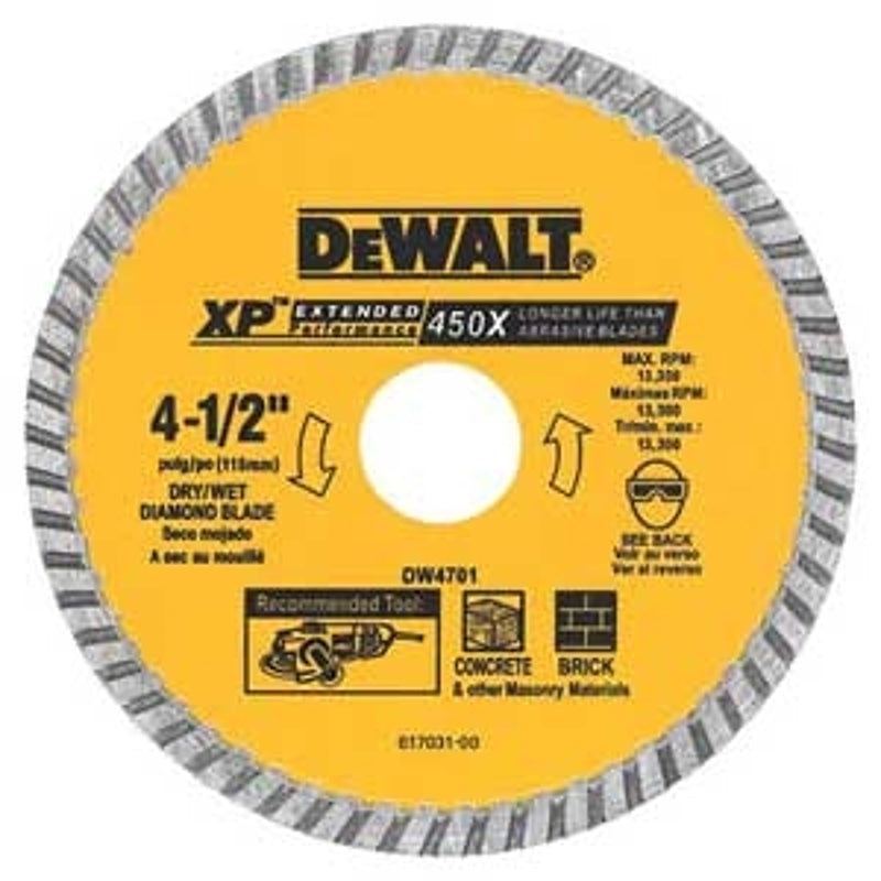 DeWALT DW4701B Saw Blade, 4-1/2 in Dia, 7/8 in Arbor, Turbo Rim