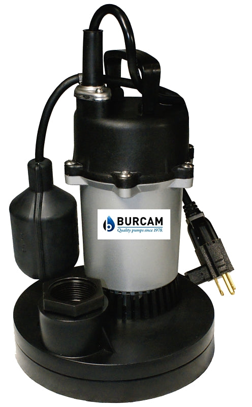 Burcam Deluxe Series 300700Z Sump Pump, 5 A, 115 V, 0.5 hp, 1-1/2 in Outlet, 22 ft Max Head, 1000 gph