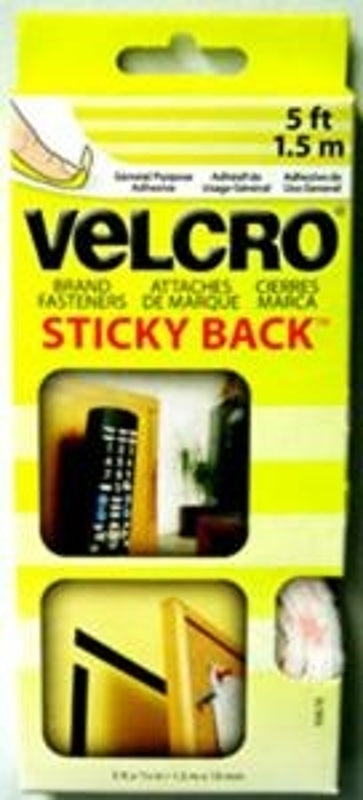 VELCRO Brand 90678 Hook and Loop Sticky Back Tape, 3/4 in W, 5 ft L, White