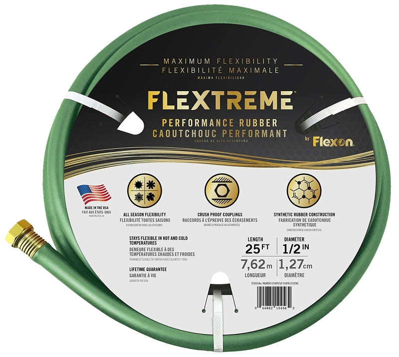 Flexon PH1225G Garden Hose, 1/2 in, 25 ft L, Rubber