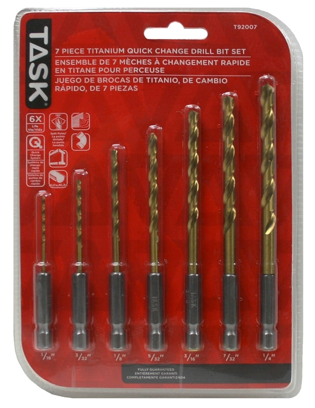 Task T92007 Drill Bit Set, 7-Piece, HSS, TiN-Coated