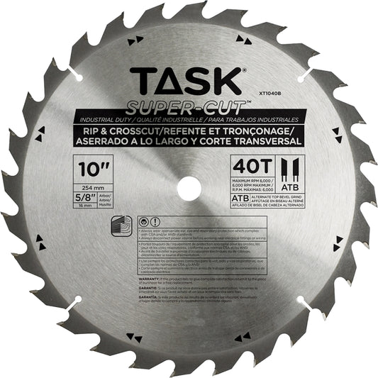 Task Supercut XT1040B Ripping and Cross Cutting Saw Blade, 10 in Dia, 5/8 in Arbor, 40-Teeth