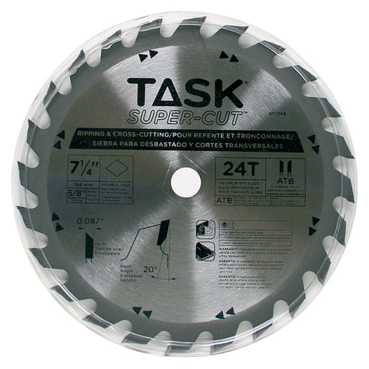 Task Supercut XT724B Framing and Decking Saw Blade, 7-1/4 in Dia, 5/8 in Arbor, 24-Teeth, Tungsten Carbide Cutting Edge