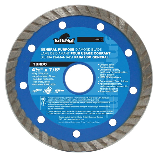 Task 07410 Circular Saw Blade, 4-1/2 in Dia, 7/8 in Arbor, Diamond Cutting Edge