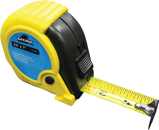 Tuf-E-Nuf 01160 Tape Measure, 25 ft L Blade, 1 in W Blade, Rubber Case