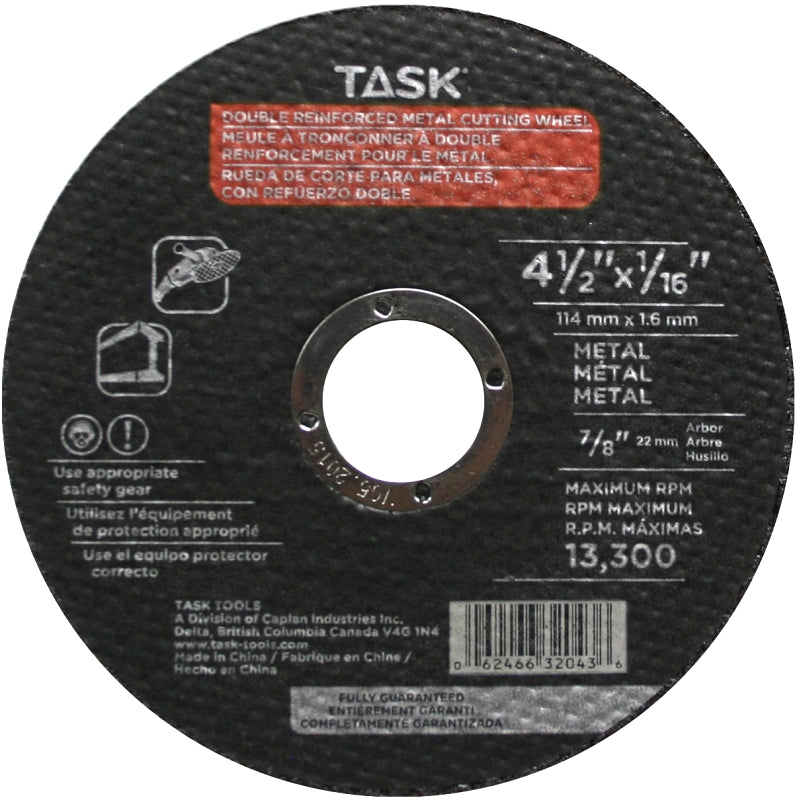 Task 35456B Cutting Wheel, 4-1/2 in Dia, 1/16 in Thick, 7/8 in Arbor