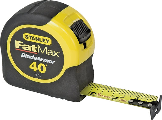 Stanley 33-740L Tape Measure, 40 ft L Blade, 1-1/4 in W Blade, Steel Blade, ABS Case, Black/Yellow Case