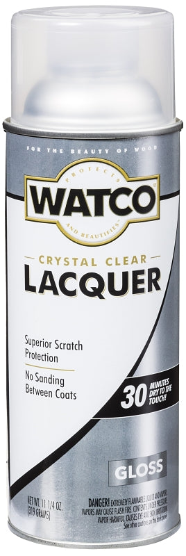 Watco 63081 Lacquer Spray Paint, Gloss, Liquid, Clear, 11.25 oz, Aerosol Can