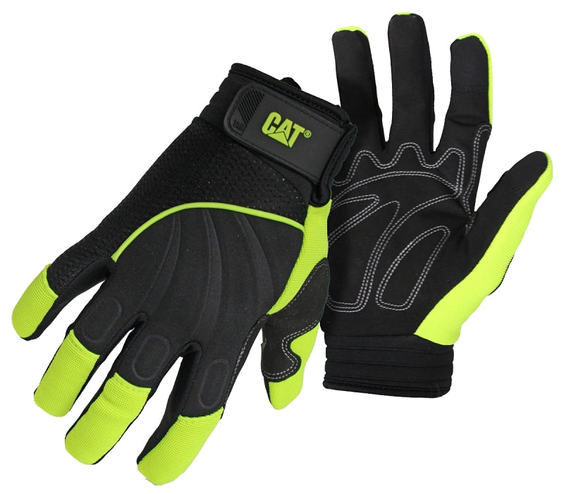 CAT CAT012224-L Mechanic Gloves, Men's, L, Adjustable Wrist Cuff, Synthetic Leather, Green